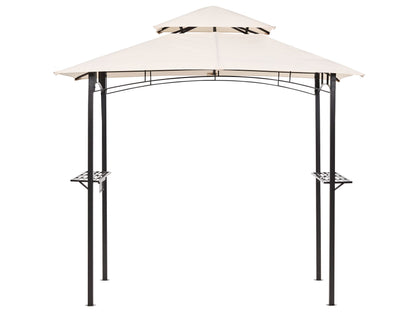 Gazebo Beige Fabric Garden Pavilion Black Steel Frame 240 x 148cm