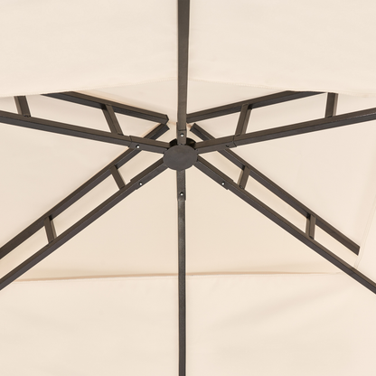 Gazebo Beige Fabric Garden Pavilion Black Steel Frame 240 x 148cm