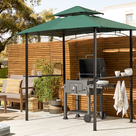 Gazebo Garden Pavilion Dark Green Fabric Steel Frame 240 x 148cm