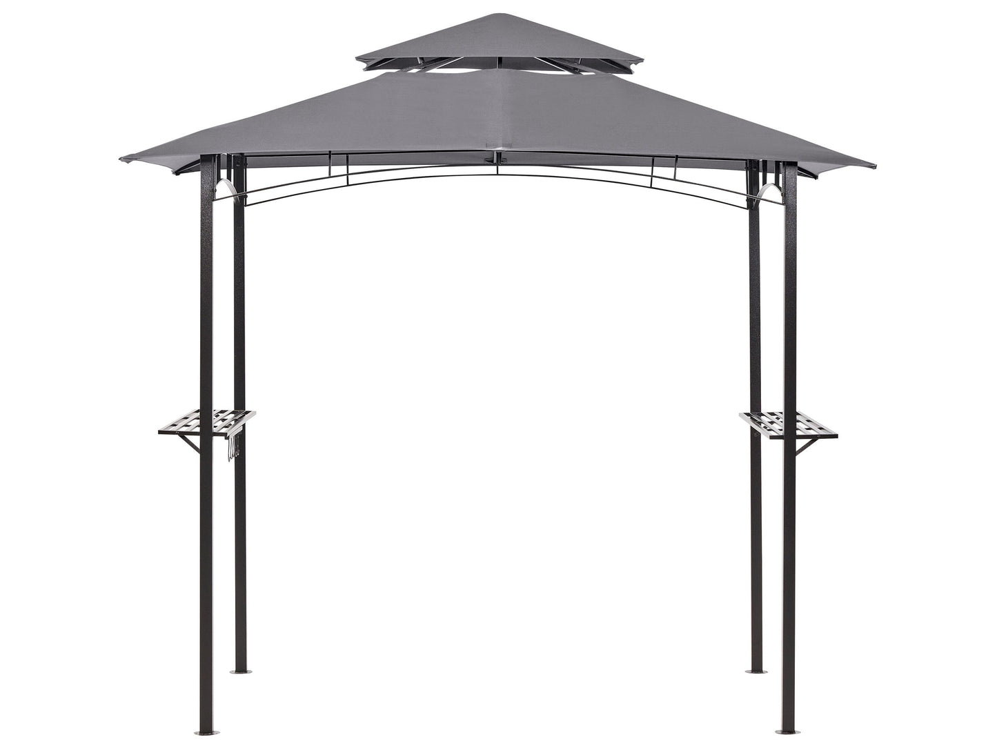 Gazebo Grey Fabric Black Steel Powder Coated Garden Pavilion 240 x 148cm With Hooks And Shelves