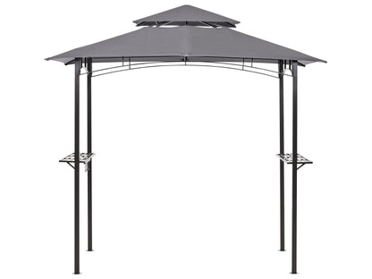 Gazebo Grey Fabric Black Steel Powder Coated Garden Pavilion 240 x 148cm With Hooks And Shelves
