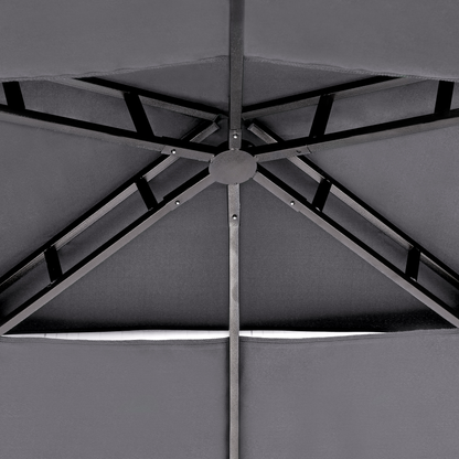 Gazebo Grey Fabric Black Steel Powder Coated Garden Pavilion 240 x 148cm With Hooks And Shelves