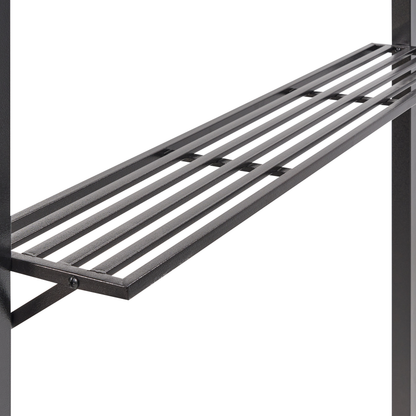Gazebo Grey Fabric Black Steel Powder Coated Garden Pavilion 240 x 148cm With Hooks And Shelves