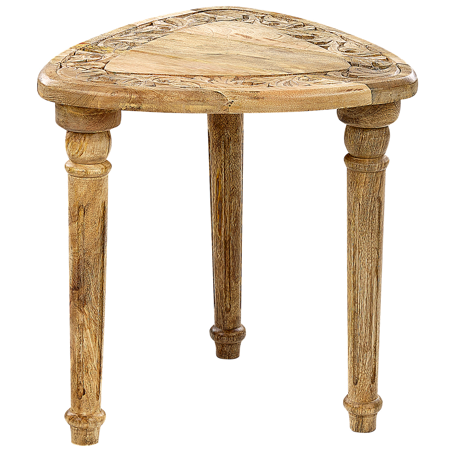 Side Tables Set Of 2 Natural Mango Wood Hand Carved Top Triangular Frame Rustic Living Room