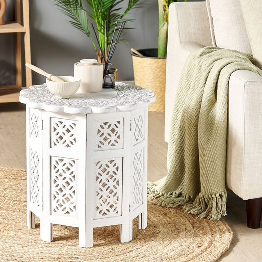 Co Side Table Off White Carved Pattern