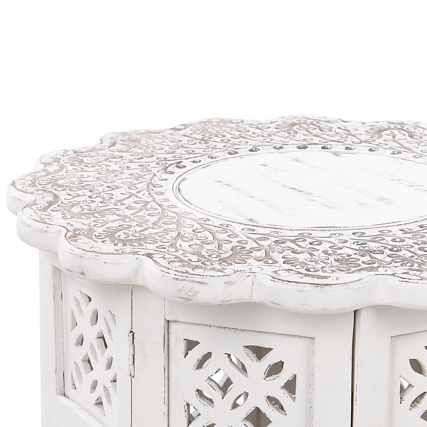 Co Side Table Off White Carved Pattern
