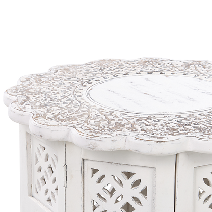 Co Side Table Off White Carved Pattern