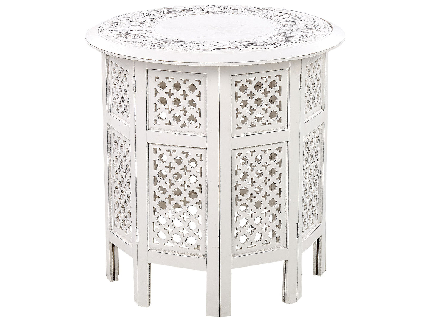 Oriental Studio Side Table White Distressed Carved Pattern