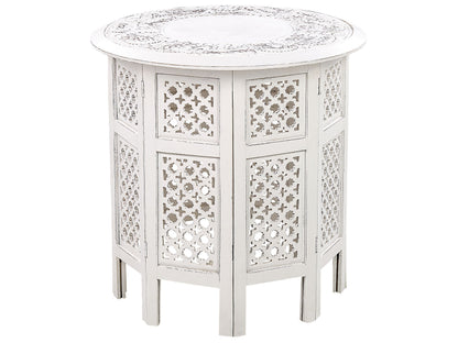 Oriental Studio Side Table White Distressed Carved Pattern