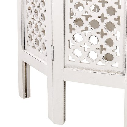 Oriental Studio Side Table White Distressed Carved Pattern