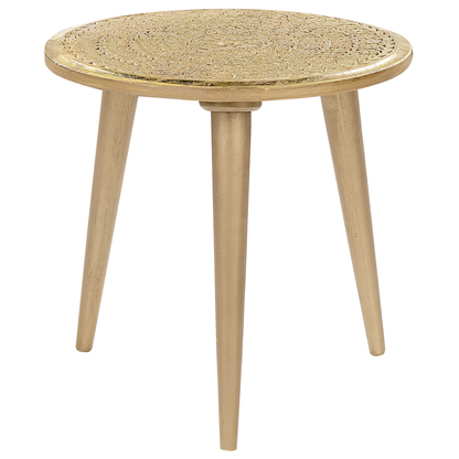 Set Of 2 Gold Distressed Carved Pattern Side Tables