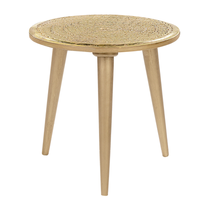 Set Of 2 Gold Distressed Carved Pattern Side Tables