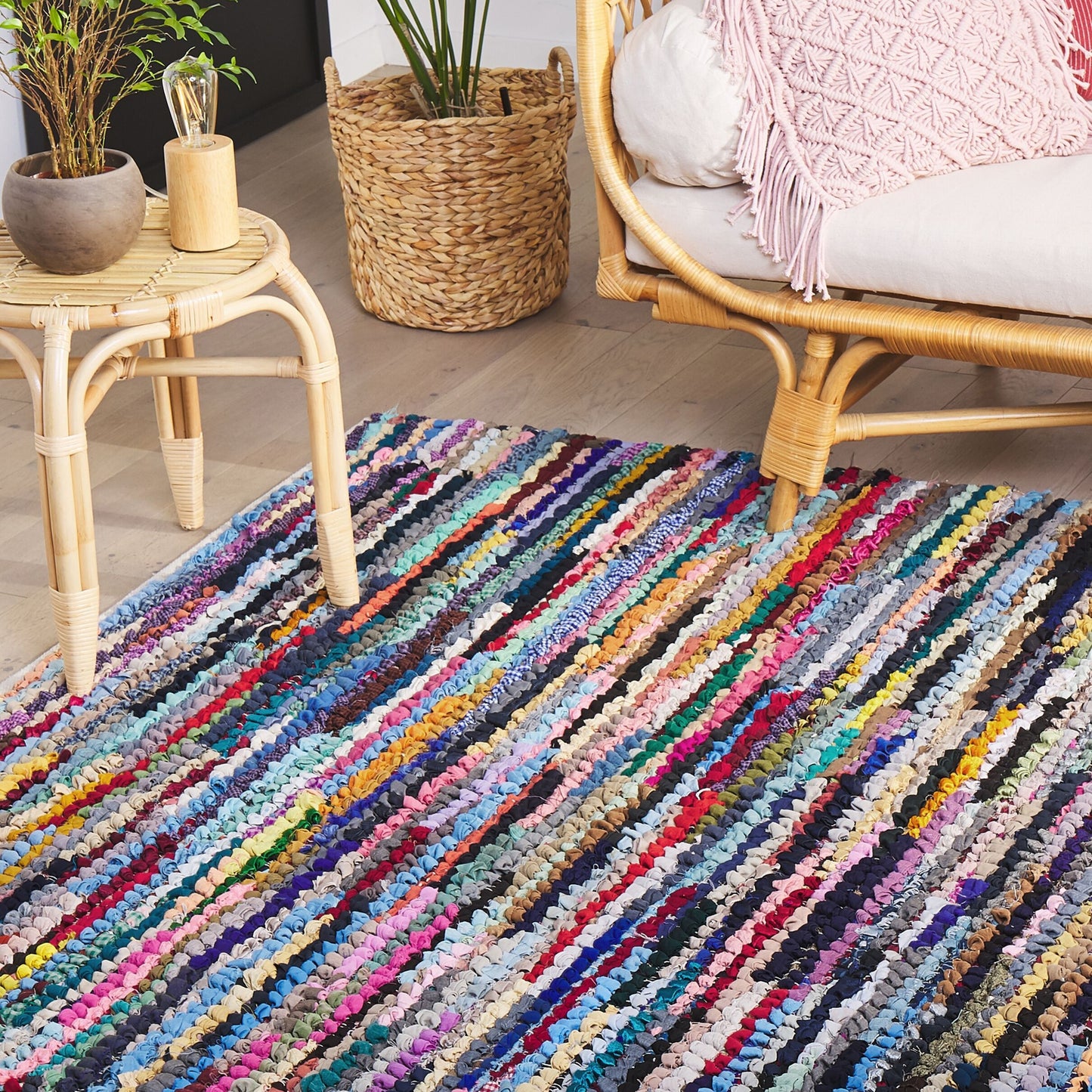 Rag Rug Multicolor Cotton 140 x 200 Hand Woven Rectangular Oriental Boho