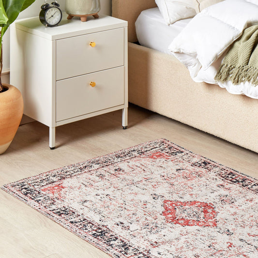 Distressed Oriental Area Rug 80 x 150 Red Beige