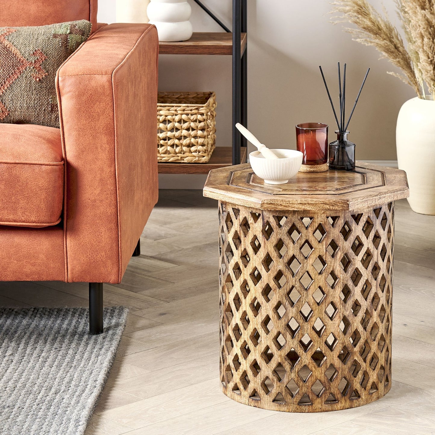 Co Side Table Octagonal Top Round Base Mango Wood 42cm