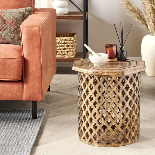 Co Side Table Octagonal Top Round Base Mango Wood 42cm