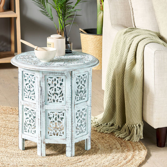 Co Side Table Distressed Blue Round Top 45cm