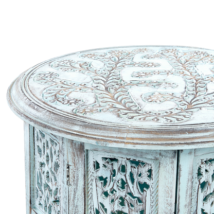 Co Side Table Distressed Blue Round Top 45cm