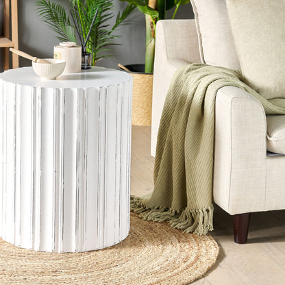 Evermore Home White Distressed MDF Round Side Table 45 cm Vintage Living Room Furniture