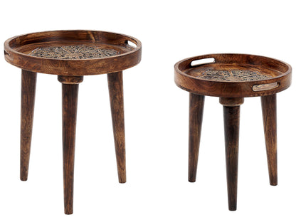 Heritage Dark Mango Nest Of 2 Side Tables Handmade Distressed Vintage