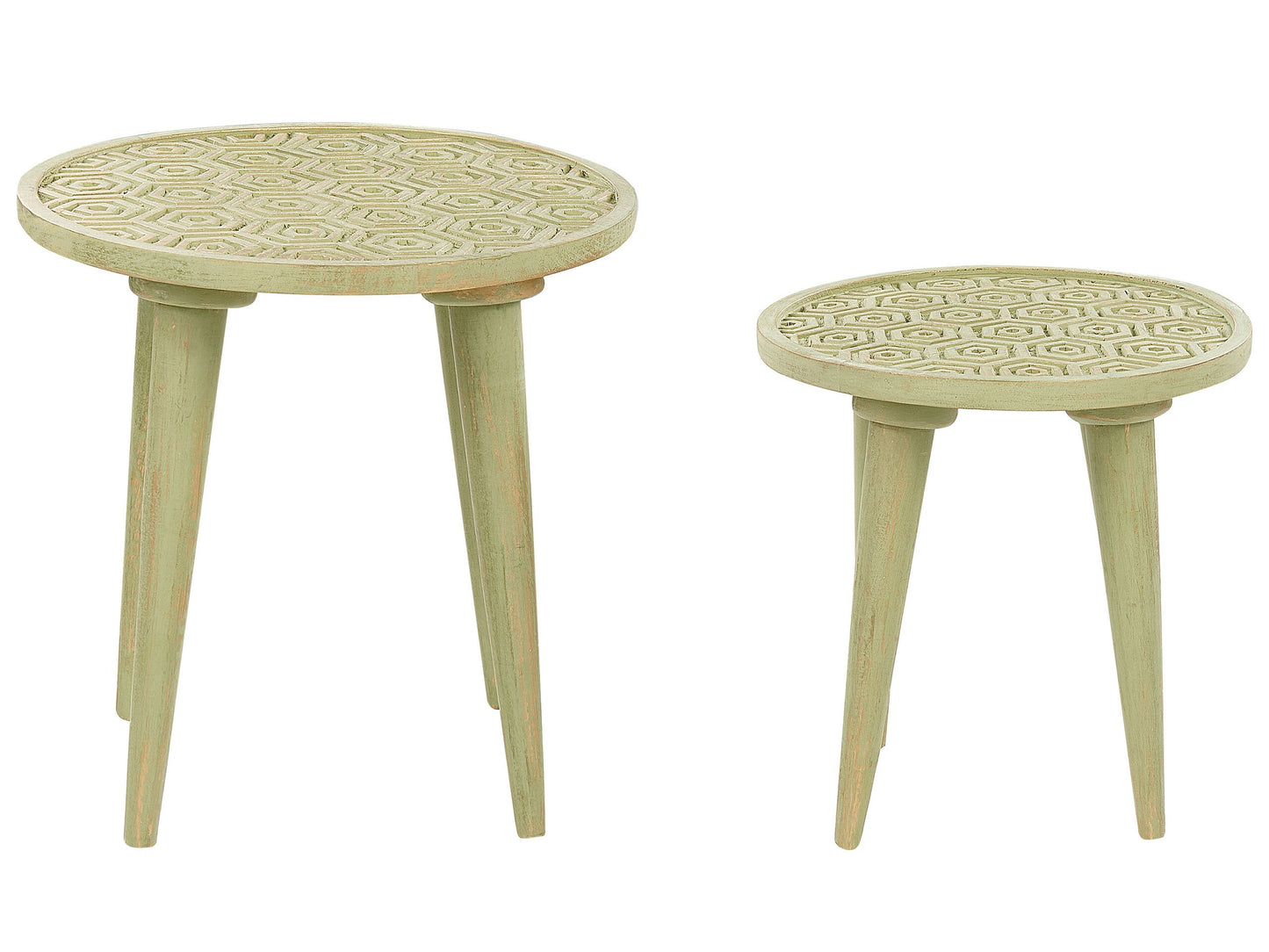 Nest Set Of 2 Mango Wood Side Tables Light Green Distressed Bedside