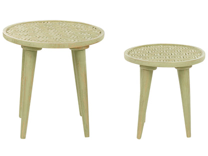 Nest Set Of 2 Mango Wood Side Tables Light Green Distressed Bedside