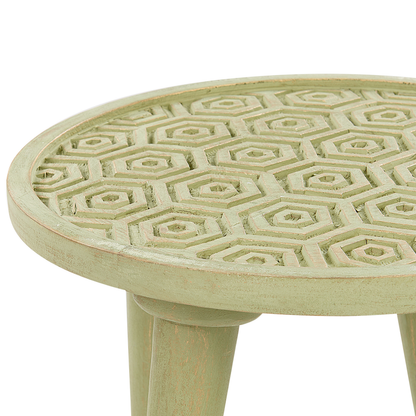 Nest Set Of 2 Mango Wood Side Tables Light Green Distressed Bedside