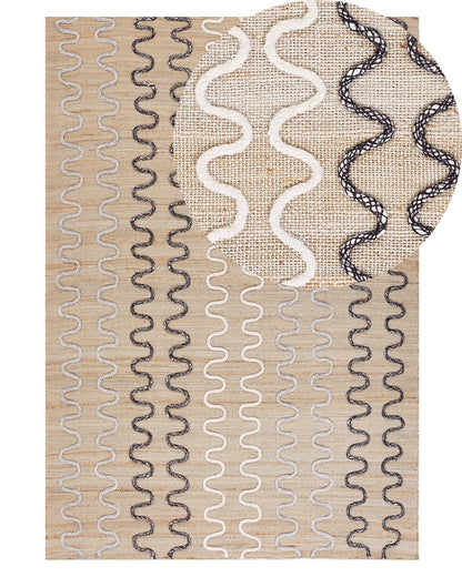 Beige Jute Area Rug 140 x 200 Geometric Pattern Rustic