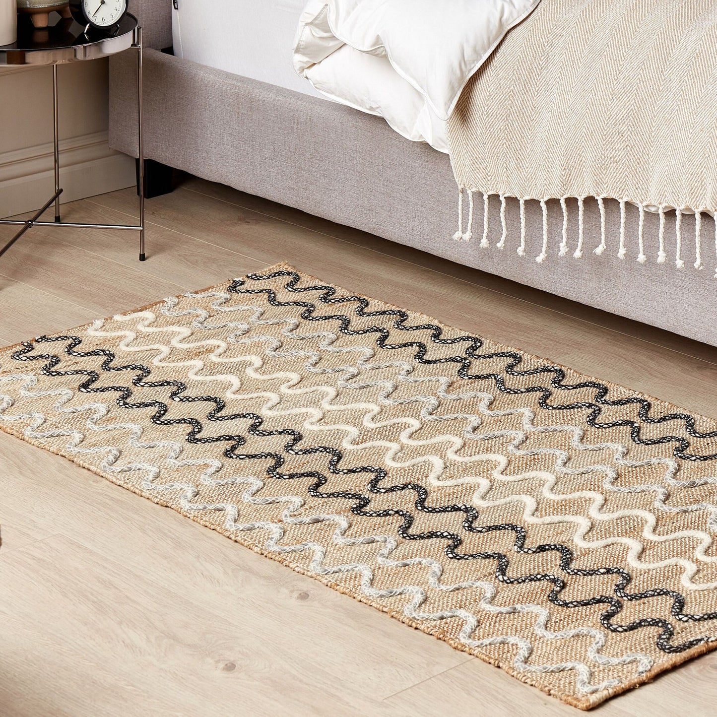 Rustic Boho Jute Geometric Area Rug 80 x 150 Beige