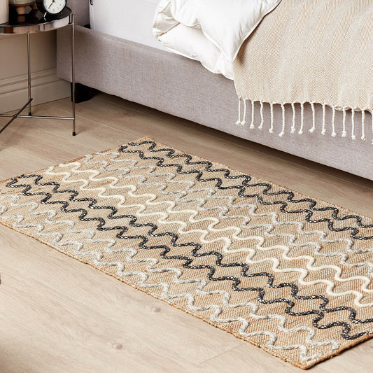 Rustic Boho Jute Geometric Area Rug 80 x 150 Beige
