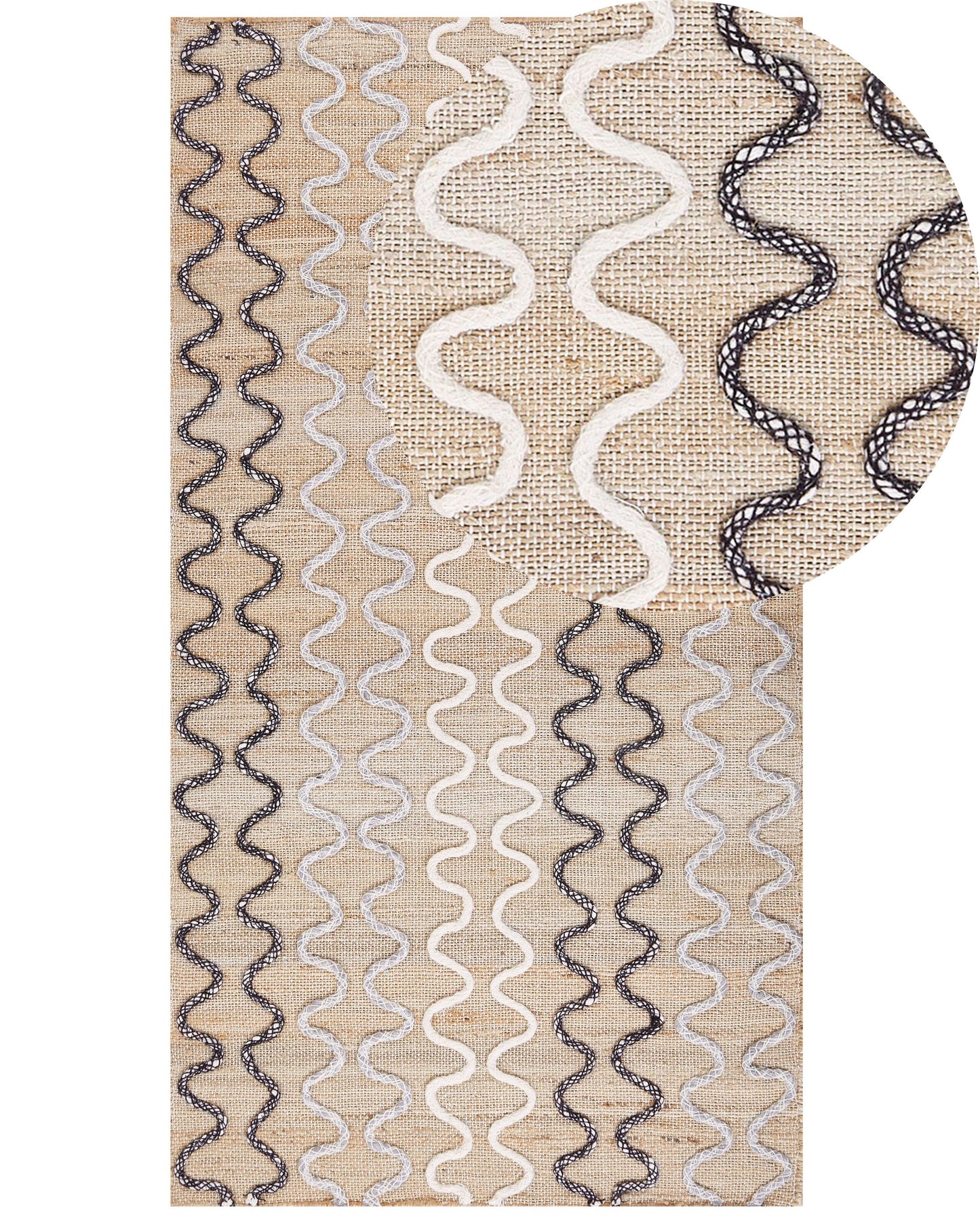 Rustic Boho Jute Geometric Area Rug 80 x 150 Beige
