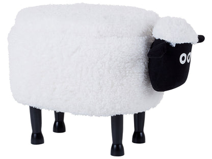 Kids Sheep Footstool With Storage White Faux Fur And Wooden Legs Plush Nursery Decor