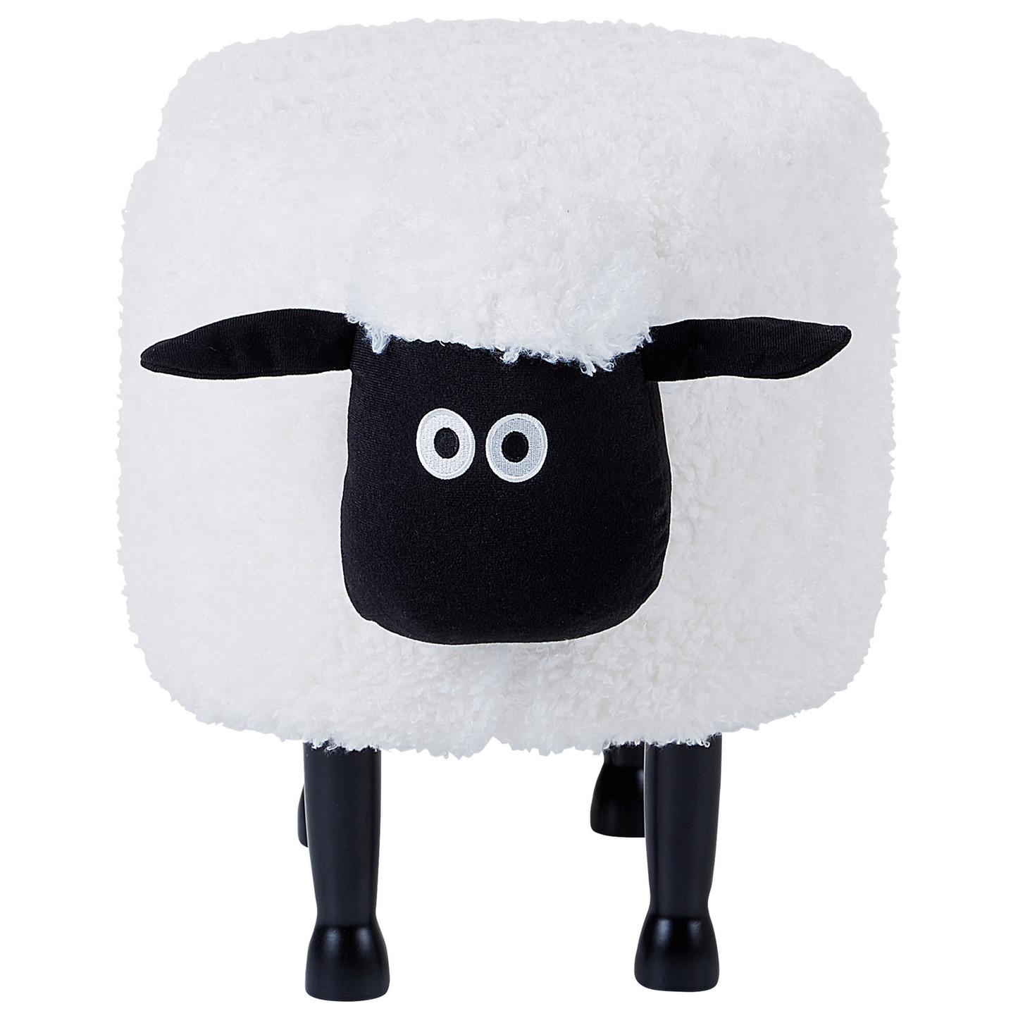 Kids Sheep Footstool With Storage White Faux Fur And Wooden Legs Plush Nursery Decor