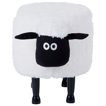 Kids Sheep Footstool With Storage White Faux Fur And Wooden Legs Plush Nursery Decor