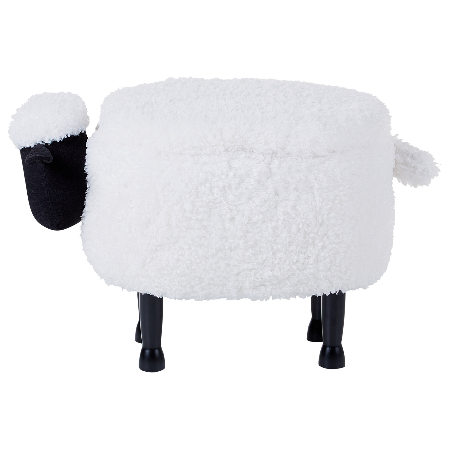 Kids Sheep Footstool With Storage White Faux Fur And Wooden Legs Plush Nursery Decor