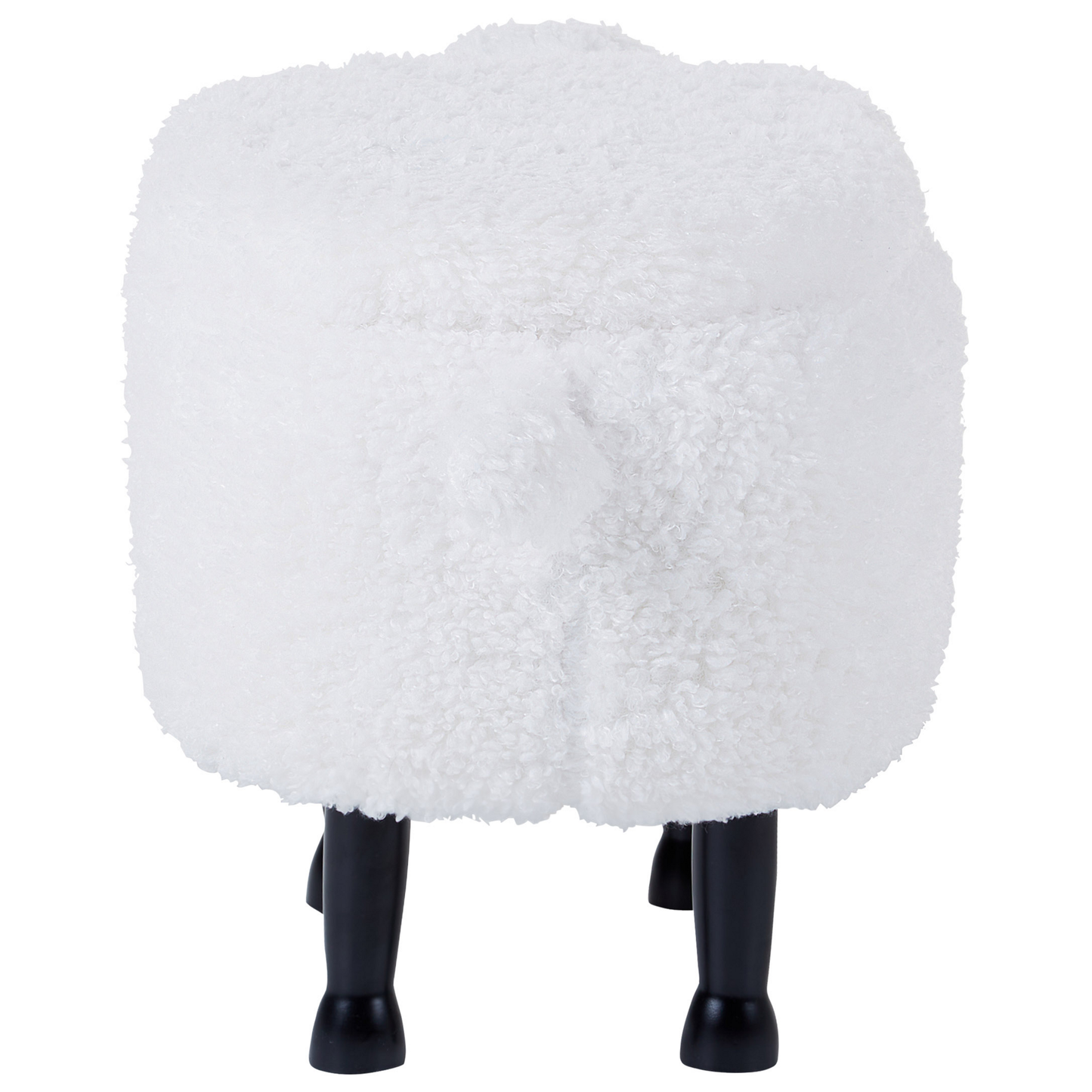 Kids Sheep Footstool With Storage White Faux Fur And Wooden Legs Plush Nursery Decor