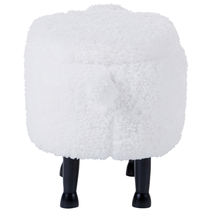 Kids Sheep Footstool With Storage White Faux Fur And Wooden Legs Plush Nursery Decor