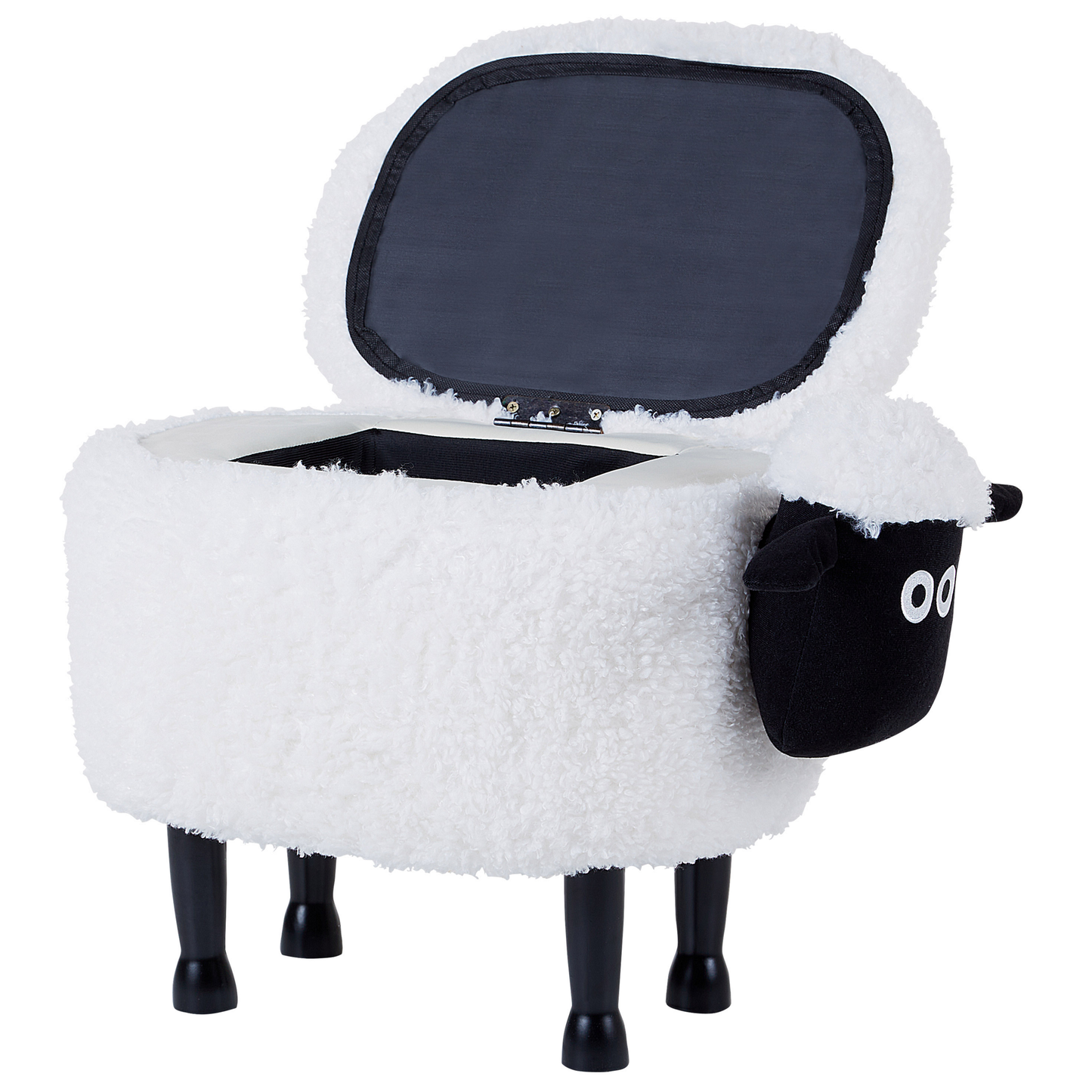 Kids Sheep Footstool With Storage White Faux Fur And Wooden Legs Plush Nursery Decor