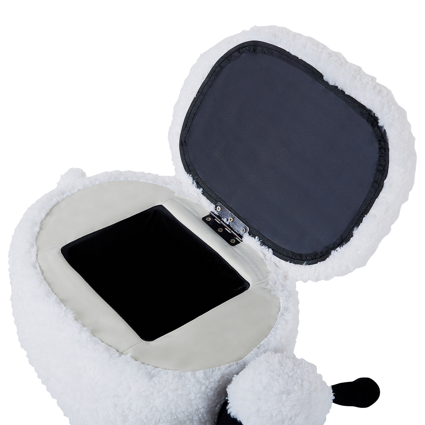 Kids Sheep Footstool With Storage White Faux Fur And Wooden Legs Plush Nursery Decor