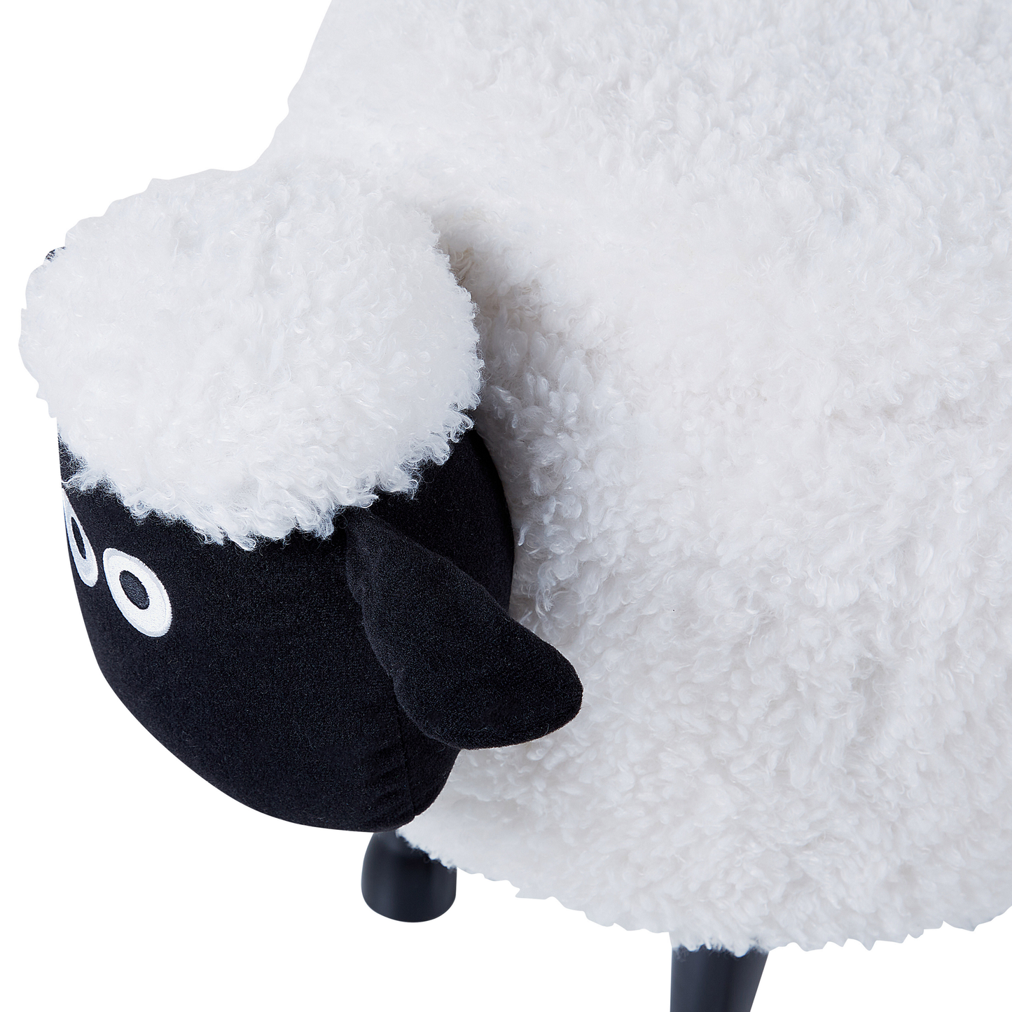 Kids Sheep Footstool With Storage White Faux Fur And Wooden Legs Plush Nursery Decor