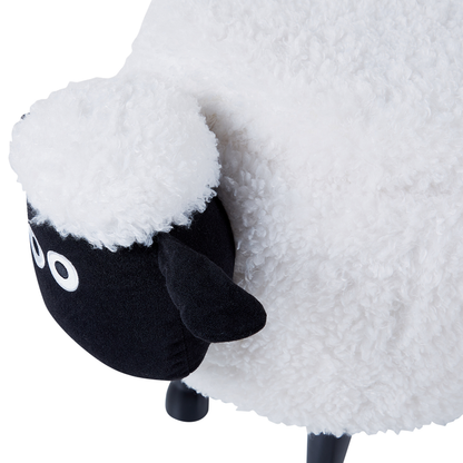 Kids Sheep Footstool With Storage White Faux Fur And Wooden Legs Plush Nursery Decor