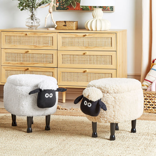 LittleNest Beige Kids Faux Fur Animal Footstool With Storage