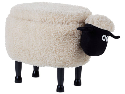 Beige Kids Faux Fur Animal Footstool With Storage