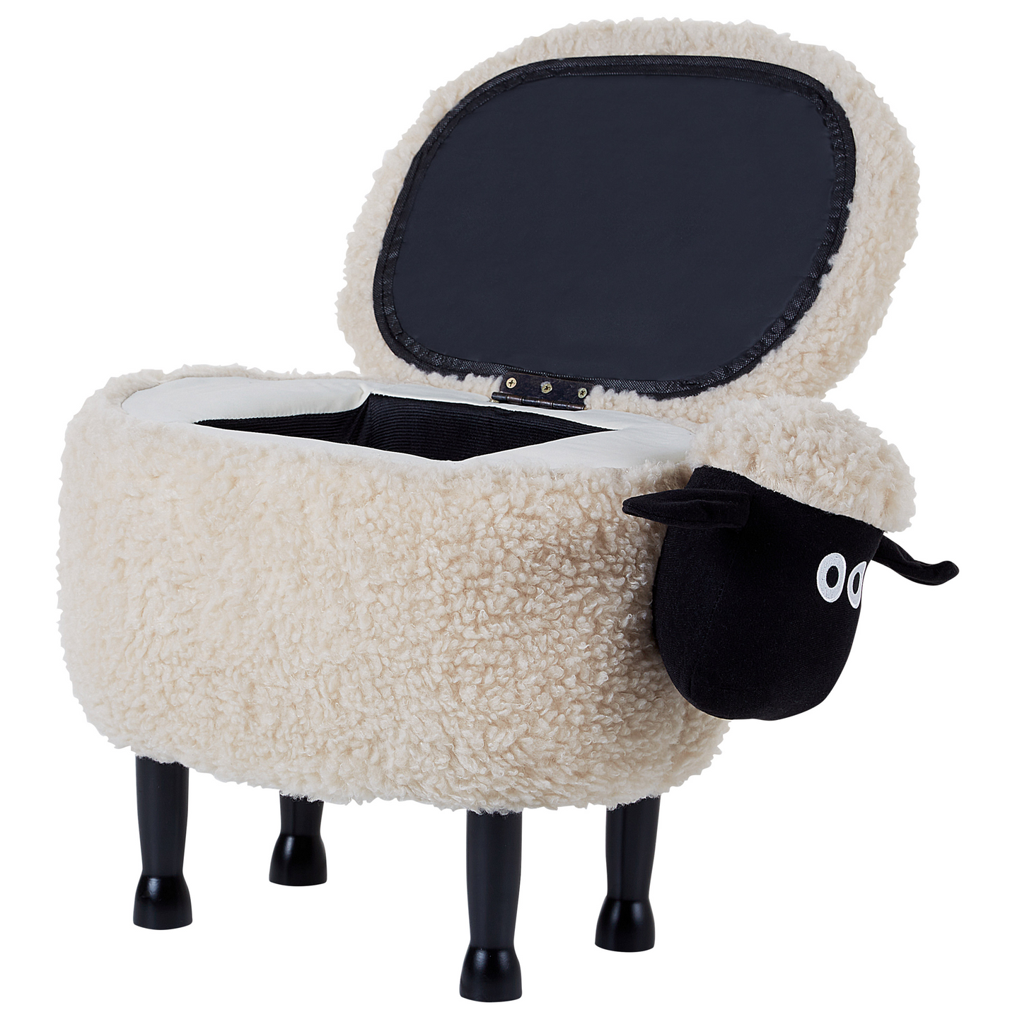 Beige Kids Faux Fur Animal Footstool With Storage