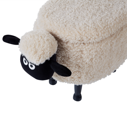 Beige Kids Faux Fur Animal Footstool With Storage