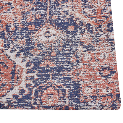 Runner Rug 80 x 300 Blue Red Cotton Oriental Boho