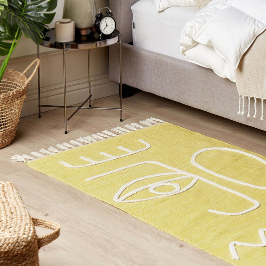 Area Handwoven Yellow Rug 80 x 150cm Boho Abstract Tassels
