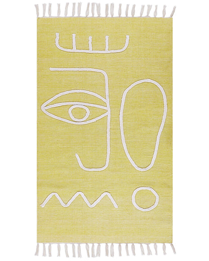 Area Handwoven Yellow Rug 80 x 150cm Boho Abstract Tassels