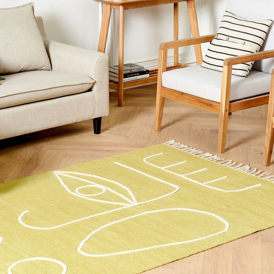 Area Handwoven Rug Yellow Polyester 140 X 200cm Abstract Pattern With Tassels Boho Indoor Outdoor