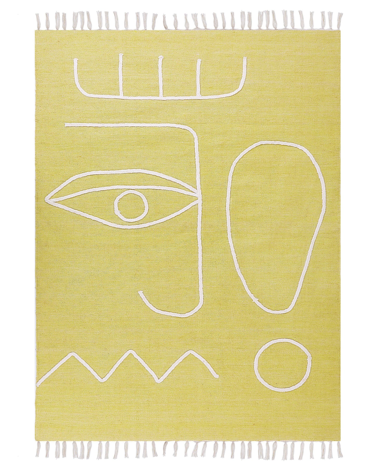 Area Handwoven Rug Yellow Polyester 140 X 200cm Abstract Pattern With Tassels Boho Indoor Outdoor